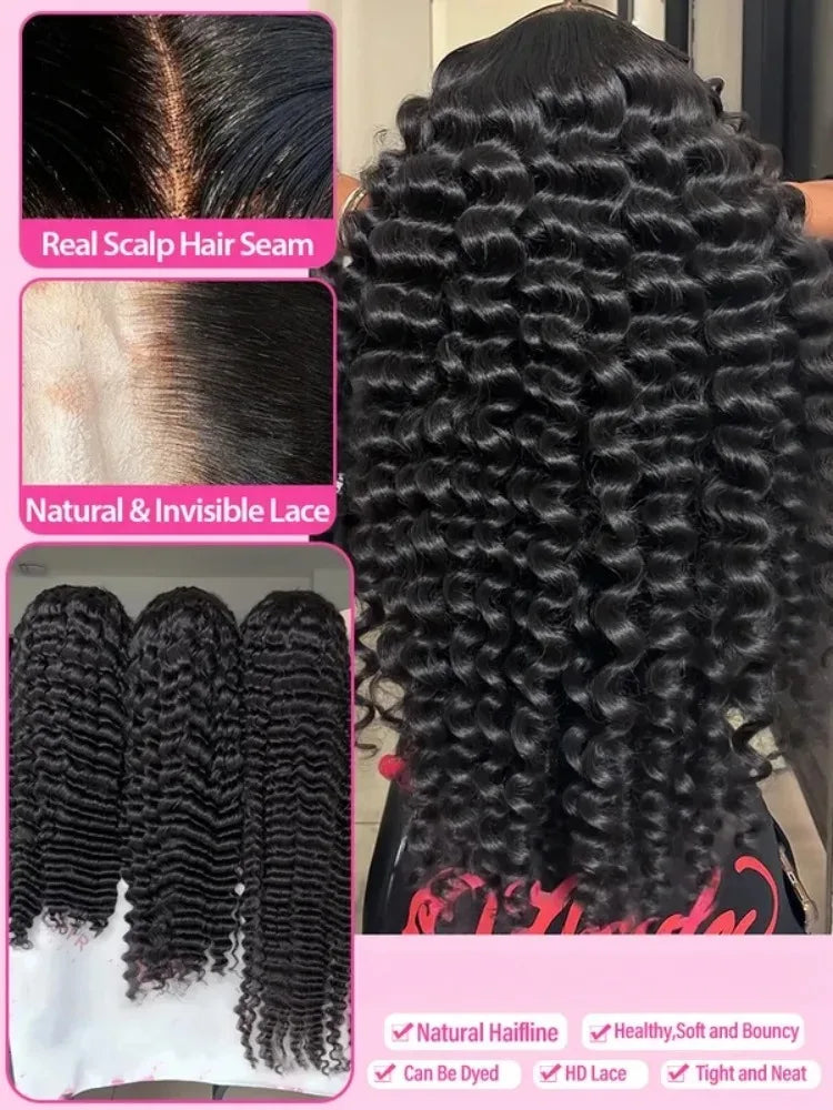 40 42 Inch HD Loose Deep Wave 13x6 Lace Front Human Hair Wigs Brazilian Curly Water Wavy 13x4 Lace Frontal Wigs For Women 250%