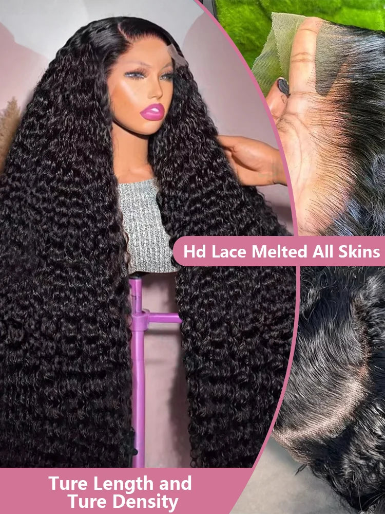 300 High Density HD 13x6 Deep Wave Lace Frontal Wigs 40 50 Inch Jerry Curly Human Hair Wigs Transparent Brazilian Real Virgin Hair 13x4 Water Wave Lace Front Human Hair Wigs For Women Preplucked With Baby Hair