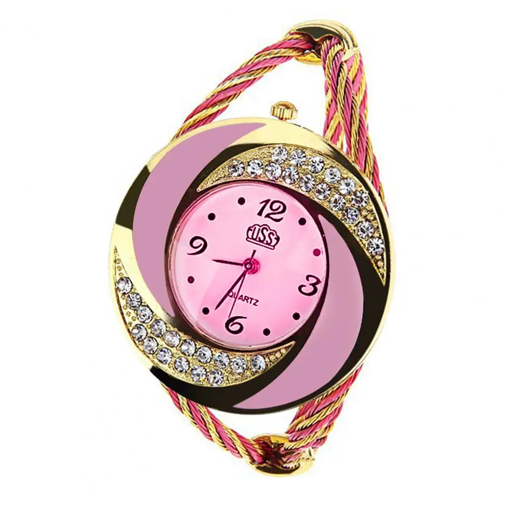 Quartz Wristwatch Women Spiral Waterproof Round Rhinestone Braid Bangle Watch Couple Gift Wrist watch