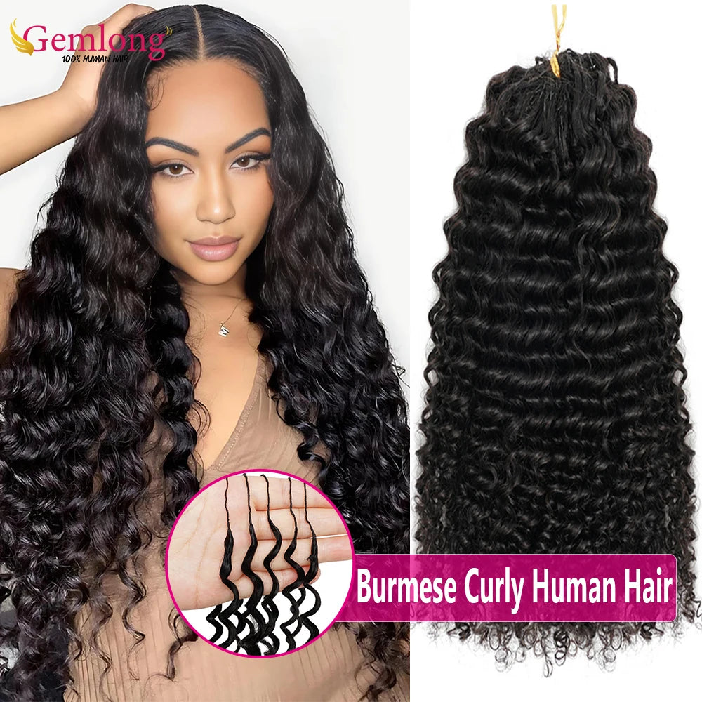 Miracle Knots Crochet Human Hair Burmese Curly Crochet Hair Deep Wave Pre-Separated Feather Human Crochet Curly 100% Human Hair