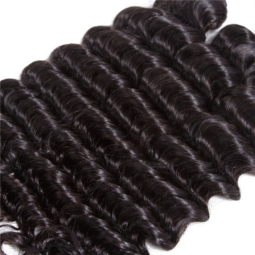 38 40 Inches Deep Wave Natural Color Bundles Brazilian Hair Extension Remy Hair Bundles One Weave Unprocessed 1/ 3/4 Pieces
