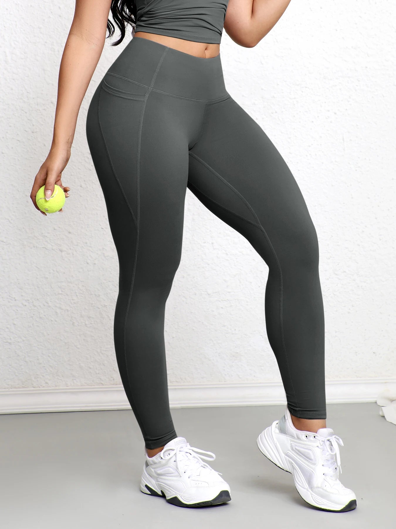 Women's High Waist Leggings With Pockets Stretch Yoga Pants Tights Push Up Fitness Running Sportswear Solid Color Pants