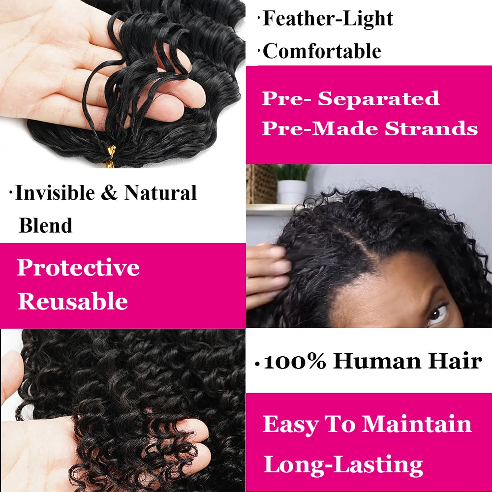 Miracle Knots Crochet Human Hair Burmese Curly Crochet Hair Deep Wave Pre-Separated Feather Human Crochet Curly 100% Human Hair