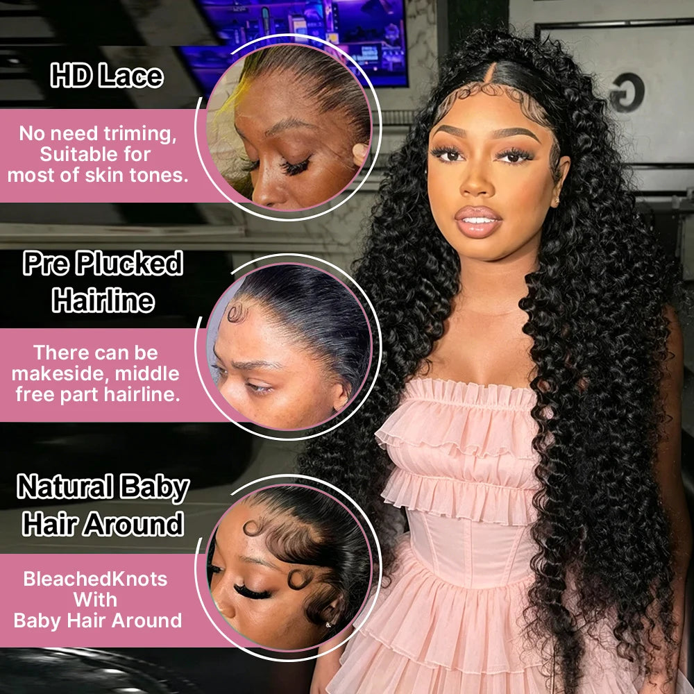 300 High Density HD 13x6 Deep Wave Lace Frontal Wigs 40 50 Inch Jerry Curly Human Hair Wigs Transparent Brazilian Real Virgin Hair 13x4 Water Wave Lace Front Human Hair Wigs For Women Preplucked With Baby Hair