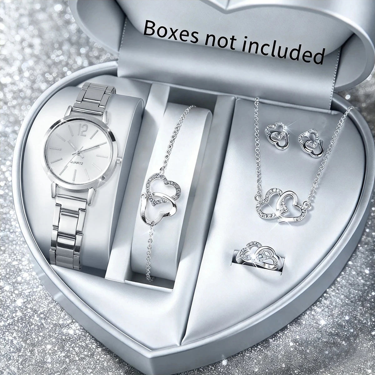 6PCS Fashion Women's Quartz Watch Rhinestone Jewelry Set Elegant Ladies Alloy Band Wristwatches Relogio Feminino（Without Box）