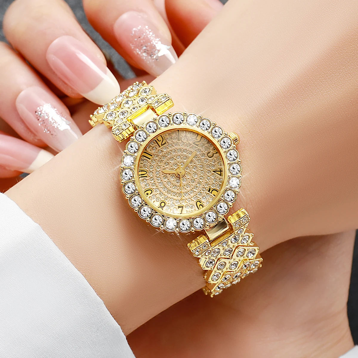 5PCS Luxury Rhinestone Women's Quartz Watch Rhinestone  Jewelry Set Elegant Ladies Bracelet Strap Wristwatches（Without Box）