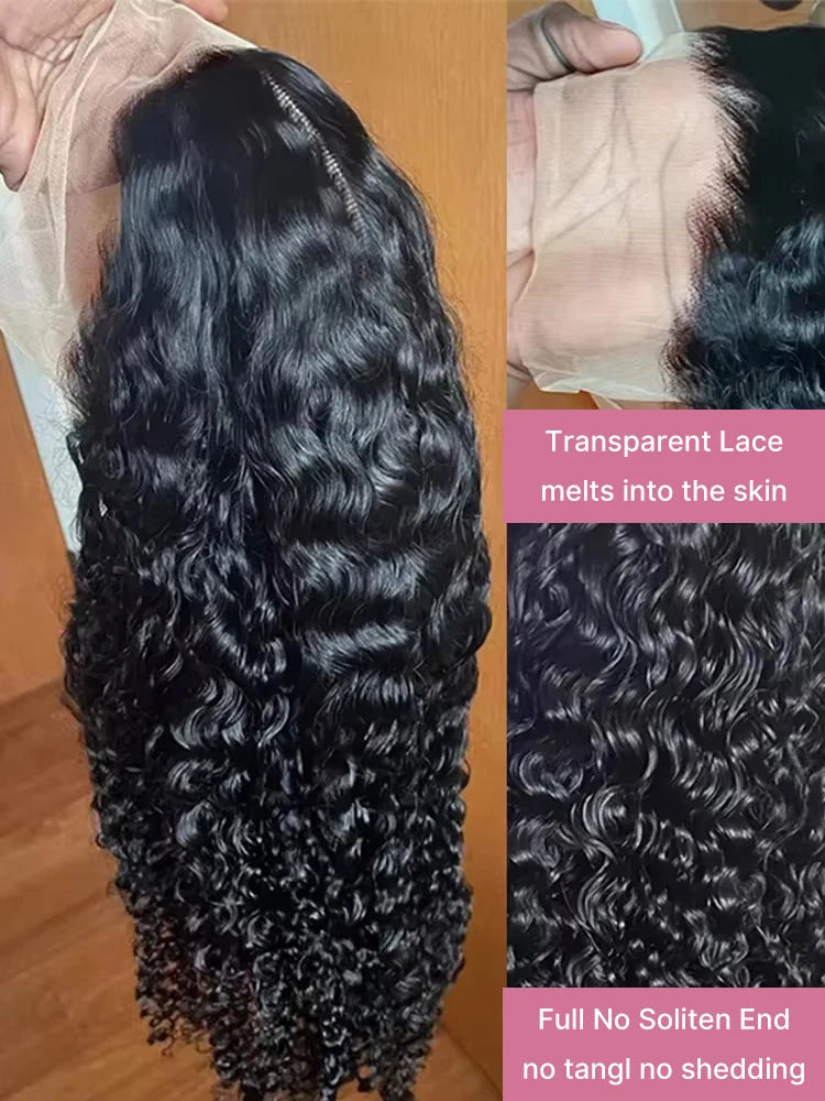 300 High Density HD 13x6 Deep Wave Lace Frontal Wigs 40 50 Inch Jerry Curly Human Hair Wigs Transparent Brazilian Real Virgin Hair 13x4 Water Wave Lace Front Human Hair Wigs For Women Preplucked With Baby Hair
