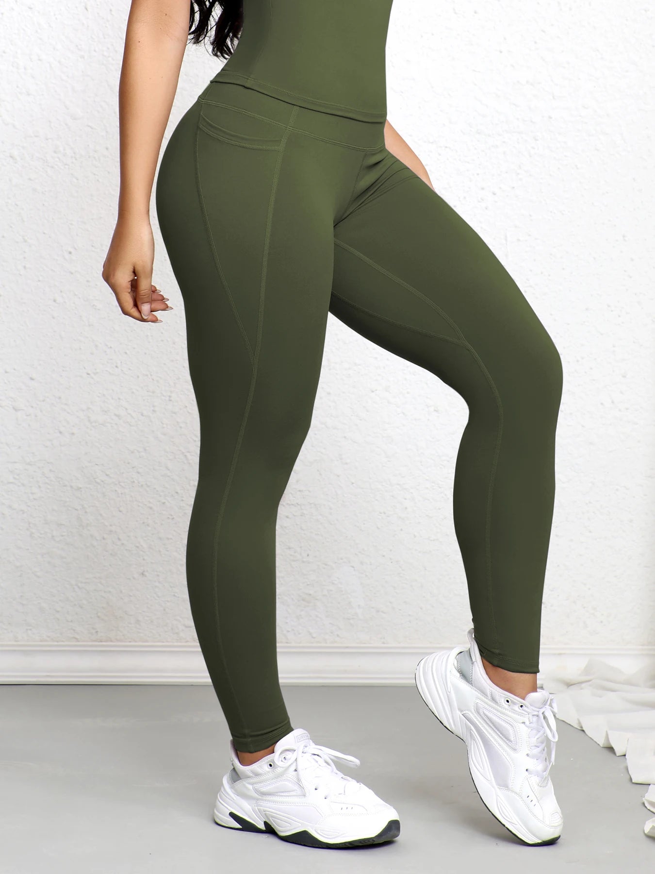 Women's High Waist Leggings With Pockets Stretch Yoga Pants Tights Push Up Fitness Running Sportswear Solid Color Pants