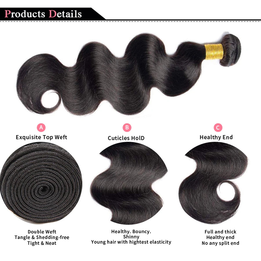 Body Wave Bundles Natural Black Human Hair Brazilian Hair Weave Bundles  Human Hair Extensions 1 3 4 PCS Bundles