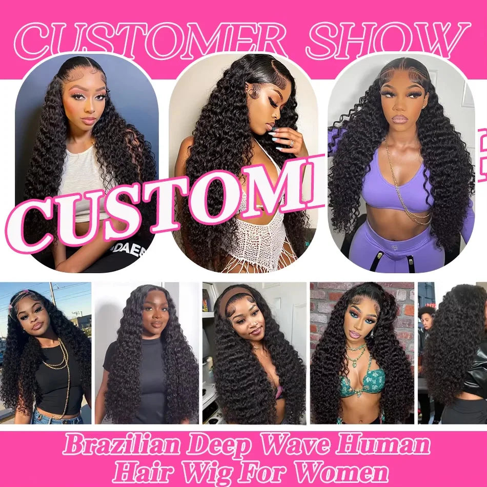 40 Inch Deep Wave 13x6 13x4 Lace Front Human Hair Wigs 250% Remy Curl 5x5 Glueless Ready To Wear Closure Burmese Remy