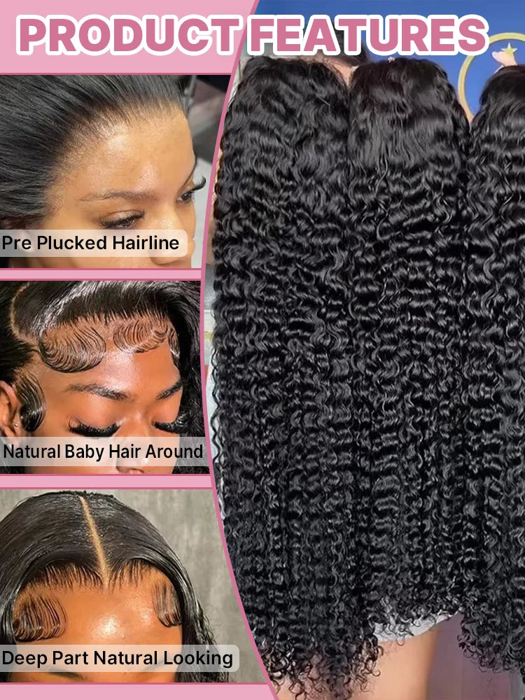 300 High Density HD 13x6 Deep Wave Lace Frontal Wigs 40 50 Inch Jerry Curly Human Hair Wigs Transparent Brazilian Real Virgin Hair 13x4 Water Wave Lace Front Human Hair Wigs For Women Preplucked With Baby Hair