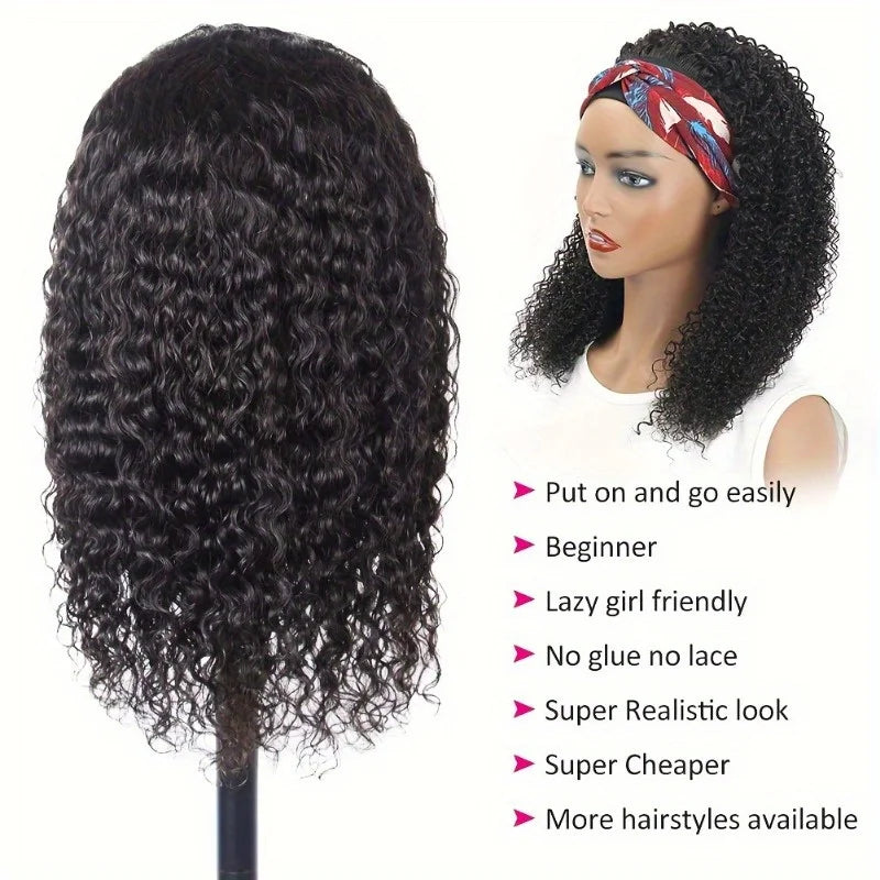 200% Density Headband Wigs Human Hair Wigs Natural Black Deep Curly Reday To Wear Kinky Curly Headband Wig Body Wave Human Hair