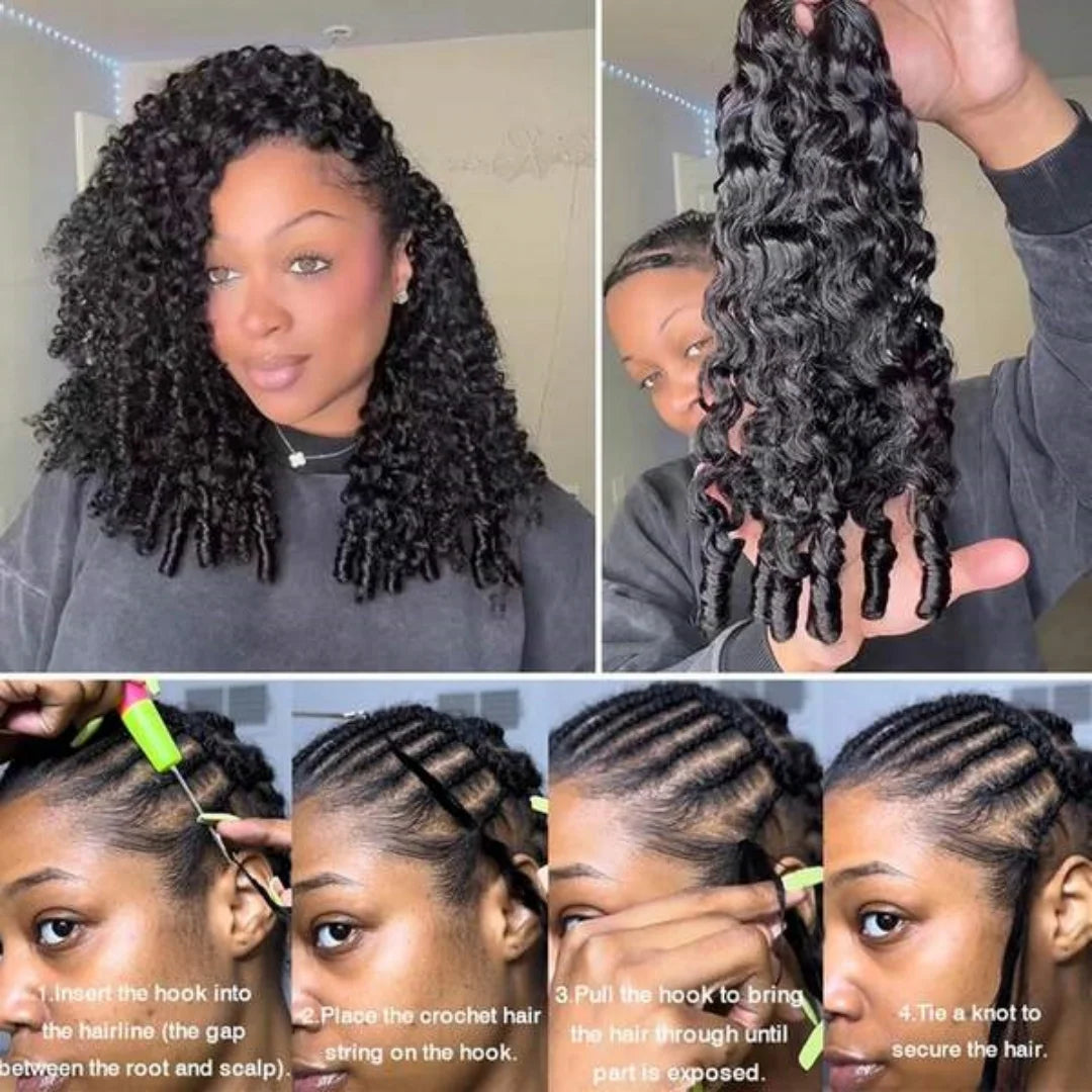 24 Inch Women Feather Style Crochet Human Hair 160g Burmese Curly Texture Pre-Separated Knotless Neat Knots Reusable Soft Hair