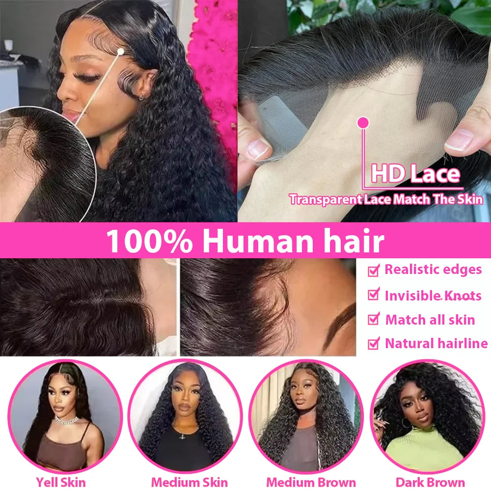 40inch 13x6 Deep Wave Lace Front Wigs 100%  Human Hair Wig 13x4 Pre Plucked Human Hair Wigs 250 Density  Wave Curly Wigs  5x5 Ready to Go HD Lace Glueless Wigs for Women Natural Black Brazilian