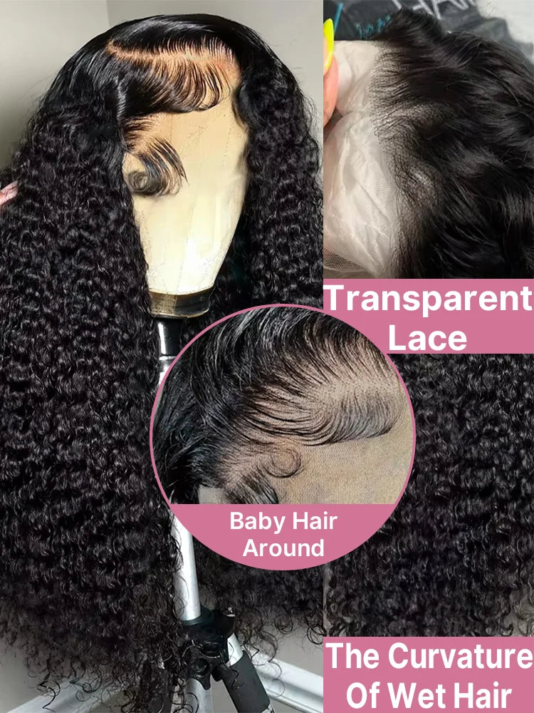 300 High Density HD 13x6 Deep Wave Lace Frontal Wigs 40 50 Inch Jerry Curly Human Hair Wigs Transparent Brazilian Real Virgin Hair 13x4 Water Wave Lace Front Human Hair Wigs For Women Preplucked With Baby Hair