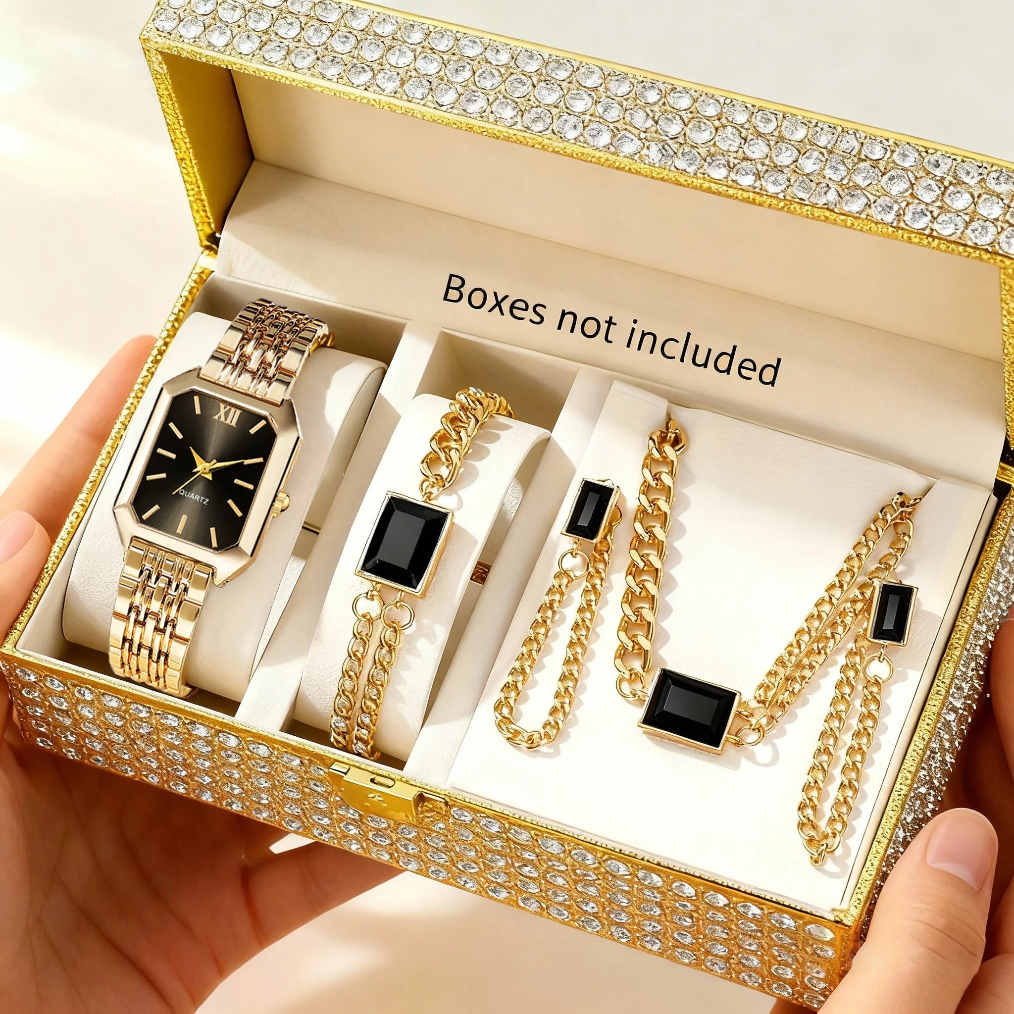 5PCS/Set Elegant Rectangle Women Watches Fashion Ladies Quartz Wristwatch Jewelry Set Reloj Mujer Girls Clock Gift（Without Box）