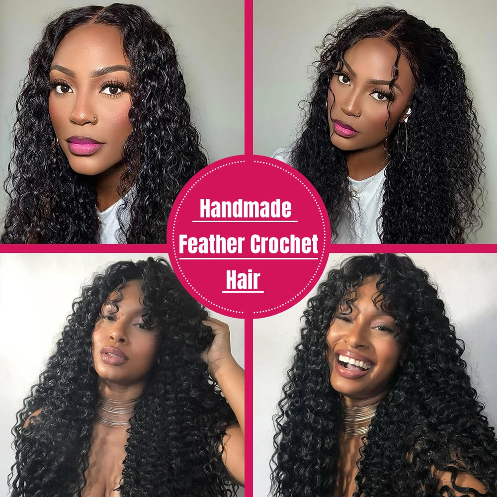 Miracle Knots Crochet Human Hair Burmese Curly Crochet Hair Deep Wave Pre-Separated Feather Human Crochet Curly 100% Human Hair