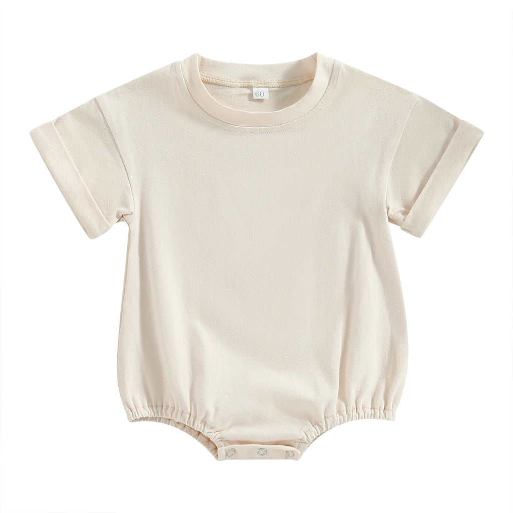 Citgeett Summer Infant Baby Boys Girls Bodysuit Short Sleeve Solid Color Jumpsuit Solid Casual Clothes