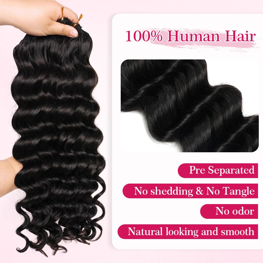 Miracle Knots Crochet Human Hair Burmese Curly Crochet Hair Deep Wave Pre-Separated Feather Human Crochet Curly 100% Human Hair