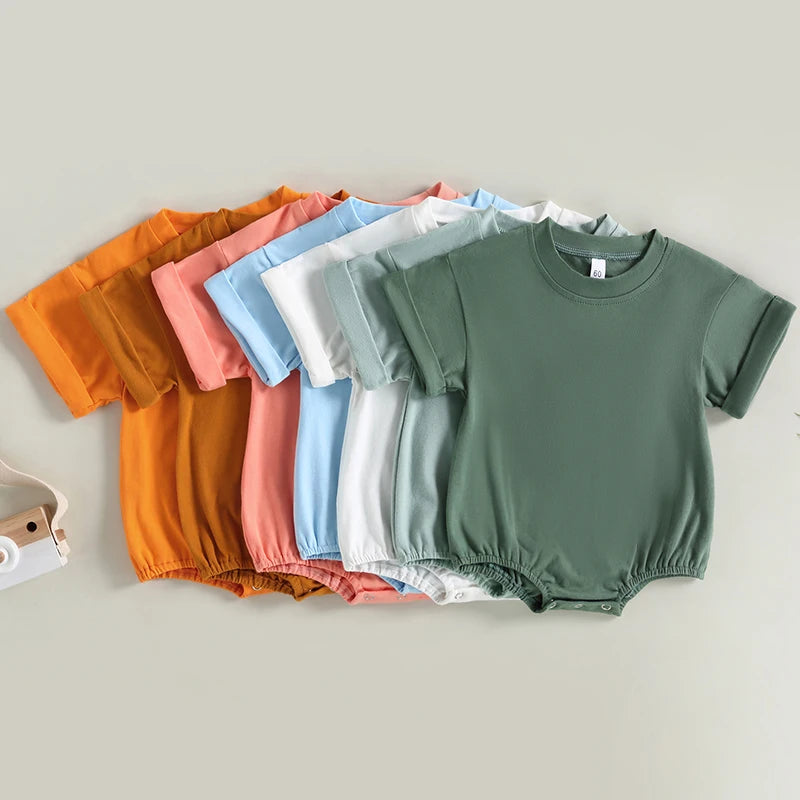 Citgeett Summer Infant Baby Boys Girls Bodysuit Short Sleeve Solid Color Jumpsuit Solid Casual Clothes