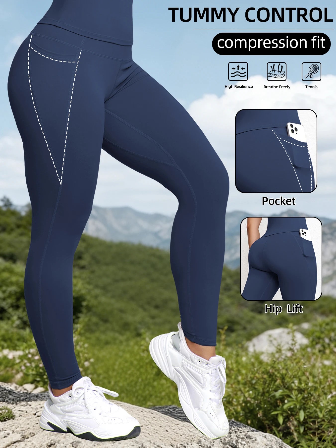 Women's High Waist Leggings With Pockets Stretch Yoga Pants Tights Push Up Fitness Running Sportswear Solid Color Pants