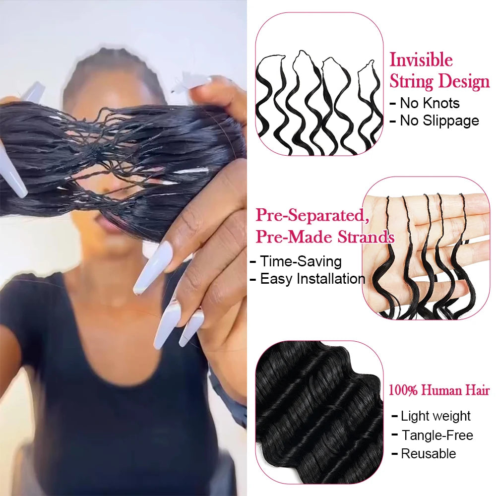 Miracle Knots Crochet Human Hair Burmese Curly Crochet Hair Deep Wave Pre-Separated Feather Human Crochet Curly 100% Human Hair