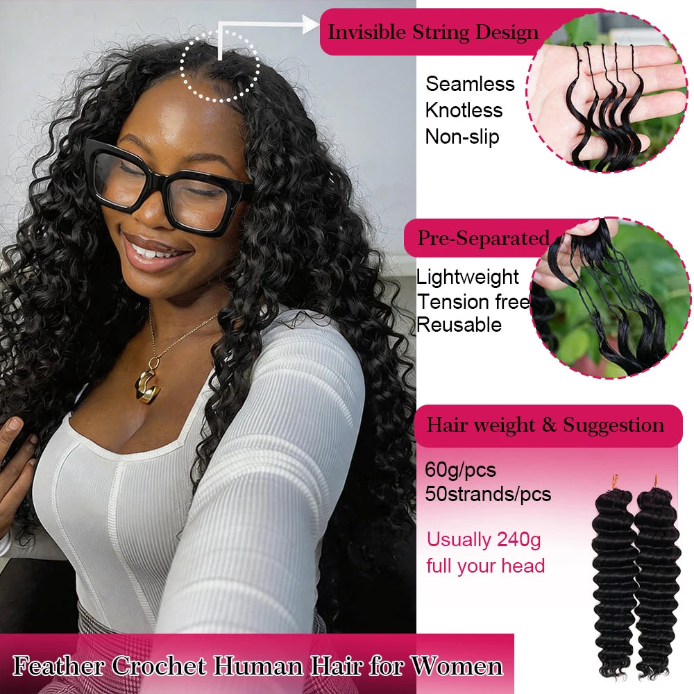 Miracle Knots Crochet Human Hair Burmese Curly Crochet Hair Deep Wave Pre-Separated Feather Human Crochet Curly 100% Human Hair