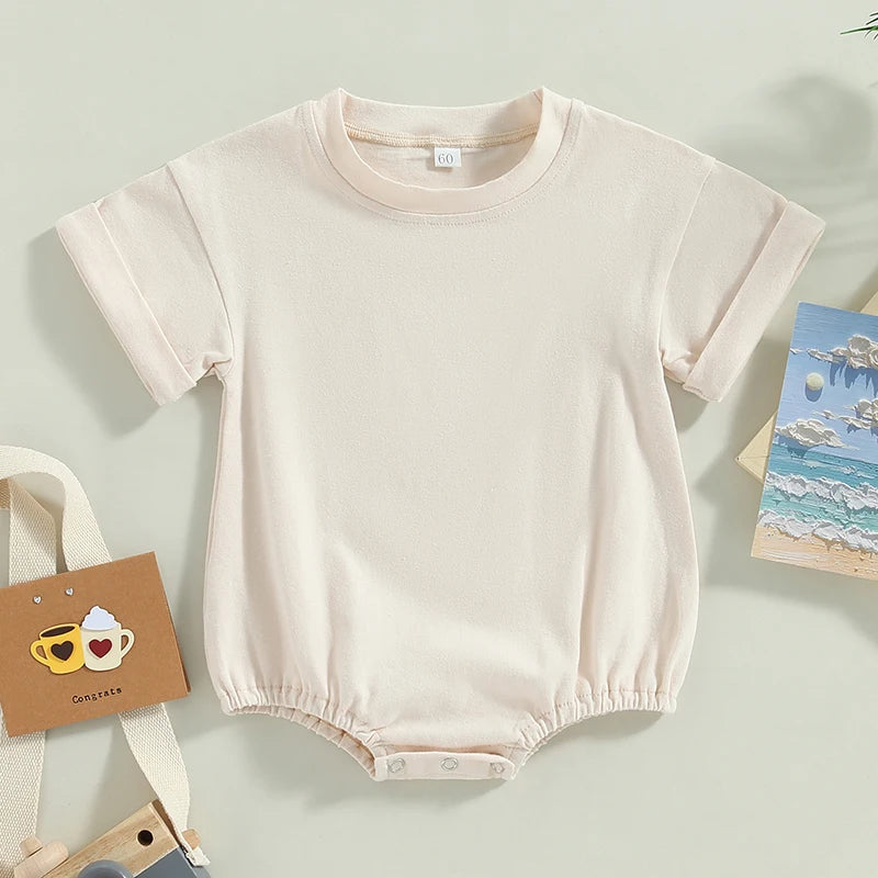 Citgeett Summer Infant Baby Boys Girls Bodysuit Short Sleeve Solid Color Jumpsuit Solid Casual Clothes