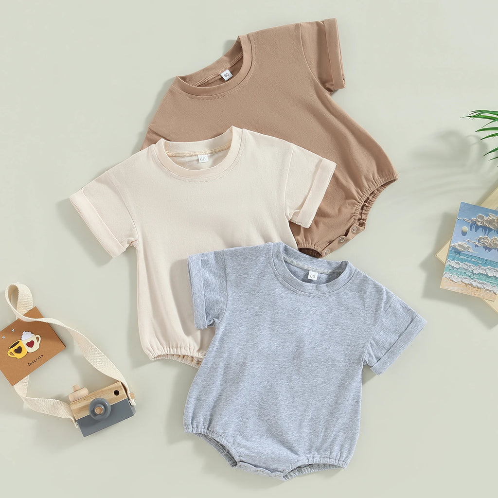 Citgeett Summer Infant Baby Boys Girls Bodysuit Short Sleeve Solid Color Jumpsuit Solid Casual Clothes