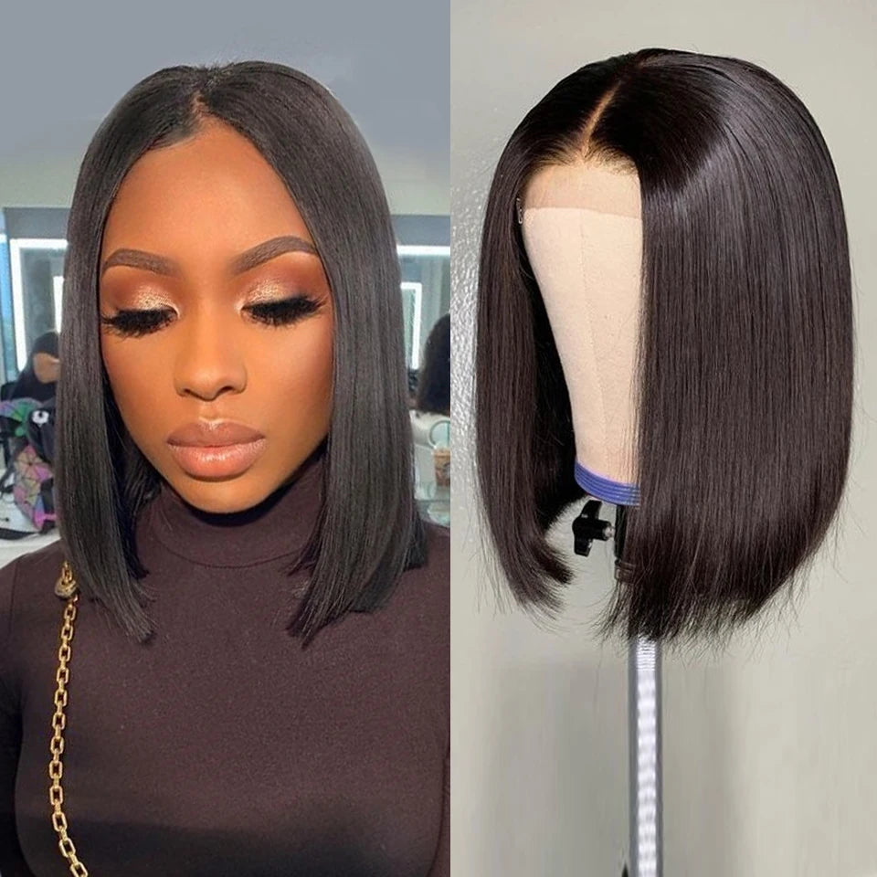 220% Density Bob Wigs Straight Human Hair Lace Front Wigs 13x4 Bob Brazilian Remy Hair Pre-plucked Lace Front Wigs 16 inch