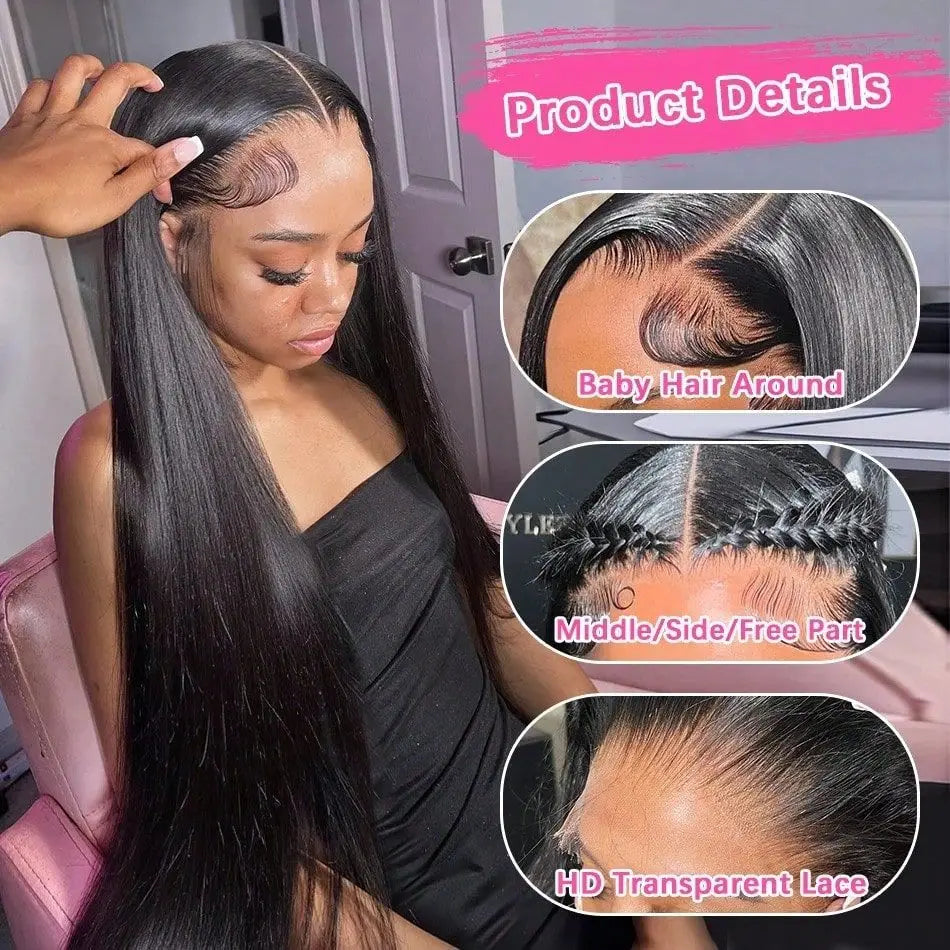 13x6 HD Lace Human Hair Wig Pre Plucked Bone Straight Lace Front Human Hair Wigs For Woman 200 Density 5x5 HD Lace Closure Wig 13x6 HD Lace Front Wigs Human Hair 200 Density Soft Silky Straight Human Hair Lace Frontal Wigs fo