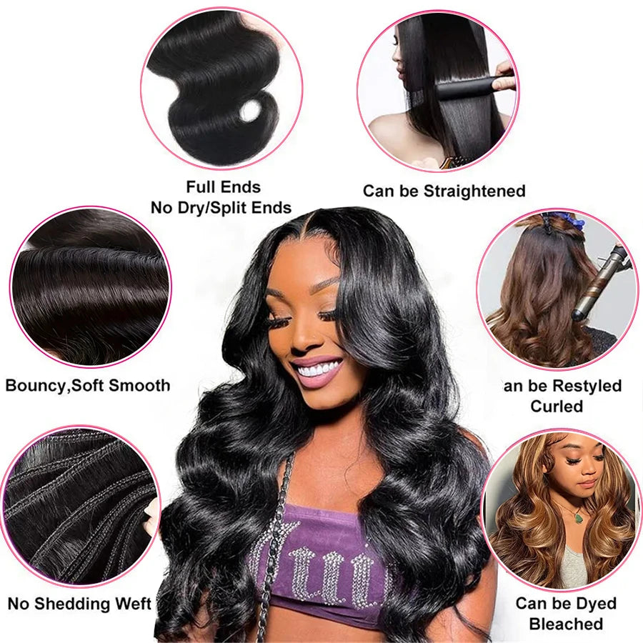 Body Wave Bundles Natural Black Human Hair Brazilian Hair Weave Bundles  Human Hair Extensions 1 3 4 PCS Bundles