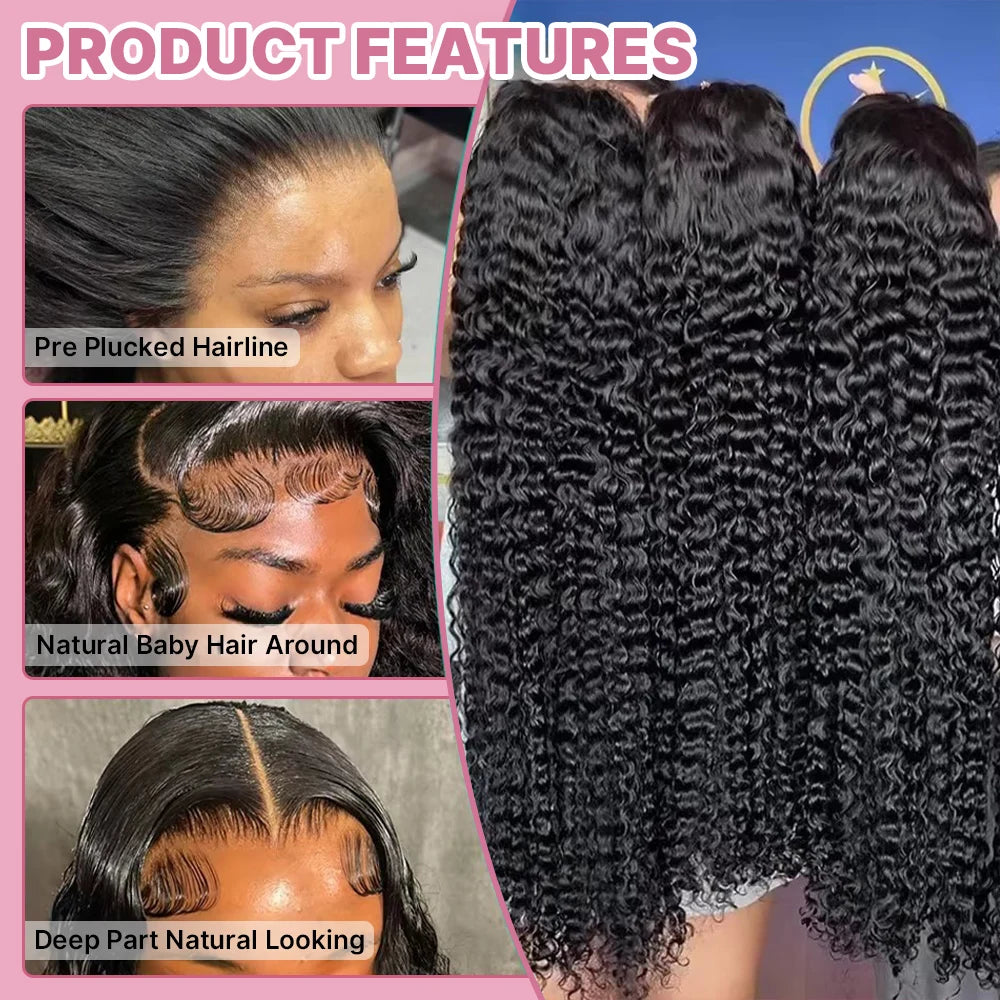 300 High Density HD 13x6 Deep Wave Lace Frontal Wigs 40 50 Inch Jerry Curly Human Hair Wigs Transparent Brazilian Real Virgin Hair 13x4 Water Wave Lace Front Human Hair Wigs For Women Preplucked With Baby Hair