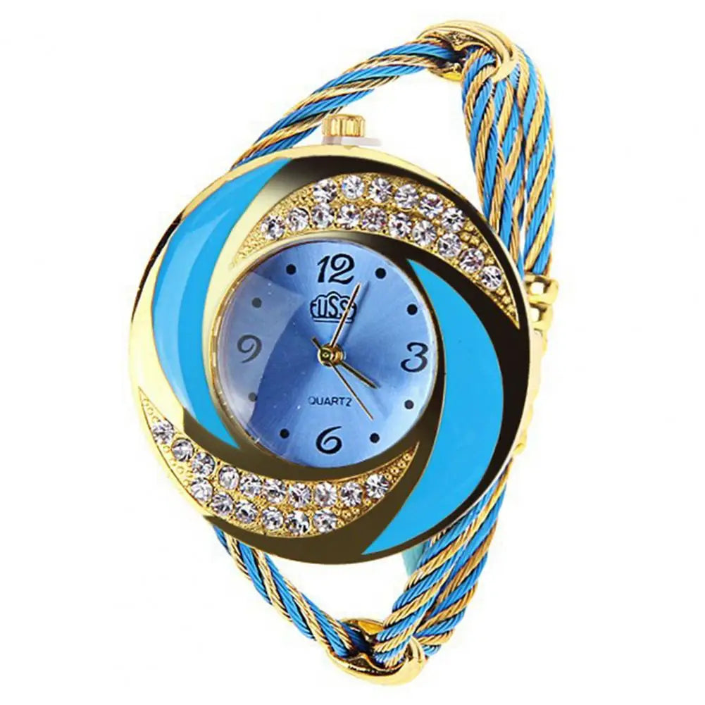 Quartz Wristwatch Women Spiral Waterproof Round Rhinestone Braid Bangle Watch Couple Gift Wrist watch