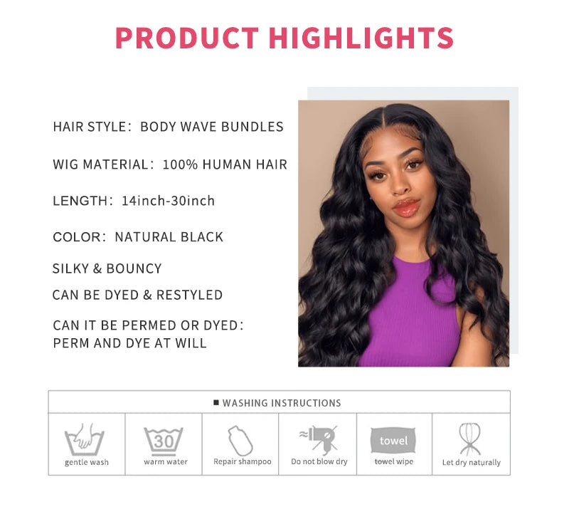 Body Wave Bundles Natural Black Human Hair Brazilian Hair Weave Bundles  Human Hair Extensions 1 3 4 PCS Bundles