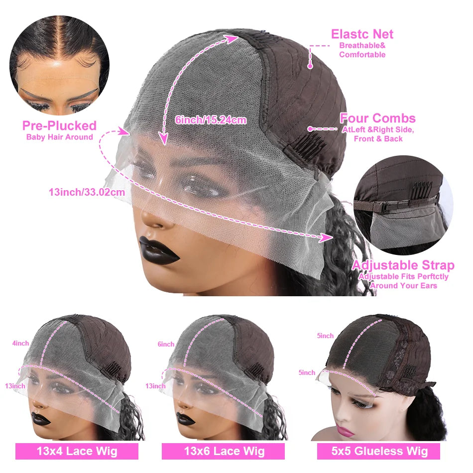 40 Inch Deep Wave 13x6 13x4 Lace Front Human Hair Wigs 250% Remy Curl 5x5 Glueless Ready To Wear Closure Burmese Remy