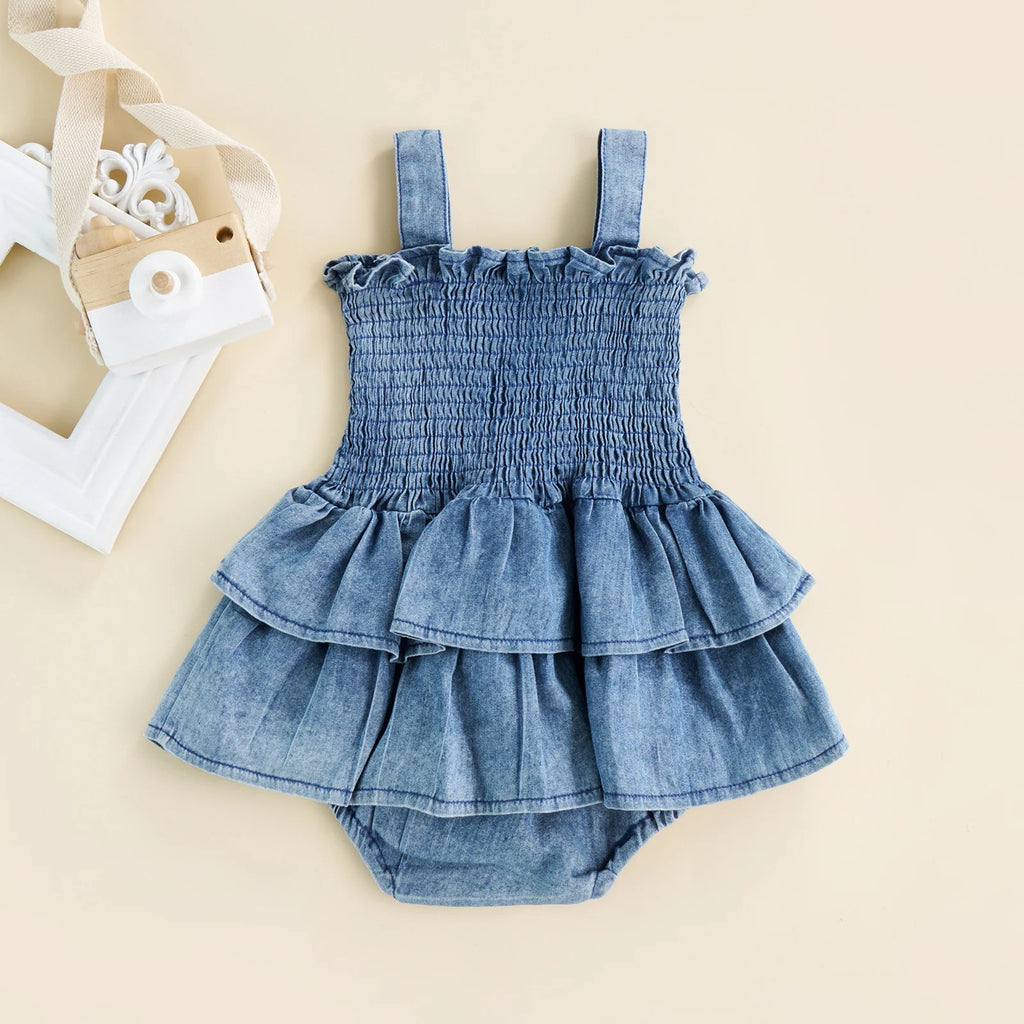 2022-04-01 Lioraitiin 0-18M Infant Baby Girl Bodysuit Sleeveless Suspender Pleated Design Ruffle Hem Bottom Snap Button Jumpsuit