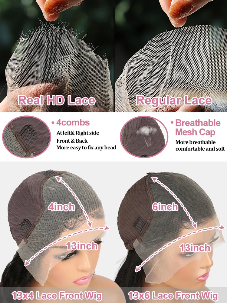 300 High Density HD 13x6 Deep Wave Lace Frontal Wigs 40 50 Inch Jerry Curly Human Hair Wigs Transparent Brazilian Real Virgin Hair 13x4 Water Wave Lace Front Human Hair Wigs For Women Preplucked With Baby Hair