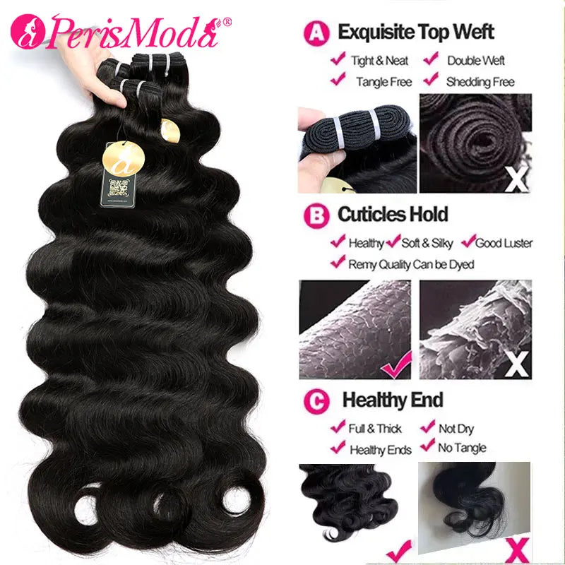 15A PerisModa Raw Hair Bundles Body Wave Bundles 100% Human Hair Brazilian Weaving 1/3/4 Natural Bundles Human Hair Extensions