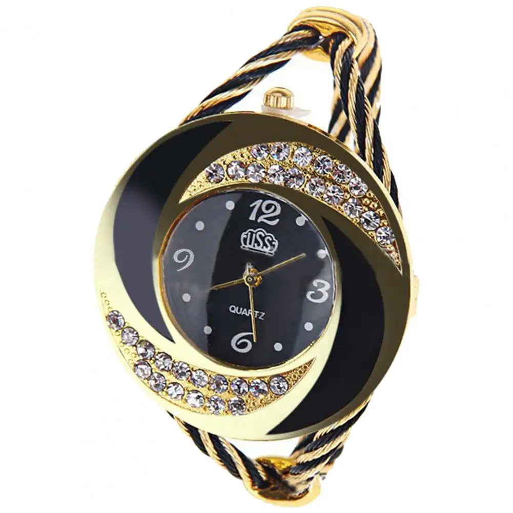 Quartz Wristwatch Women Spiral Waterproof Round Rhinestone Braid Bangle Watch Couple Gift Wrist watch