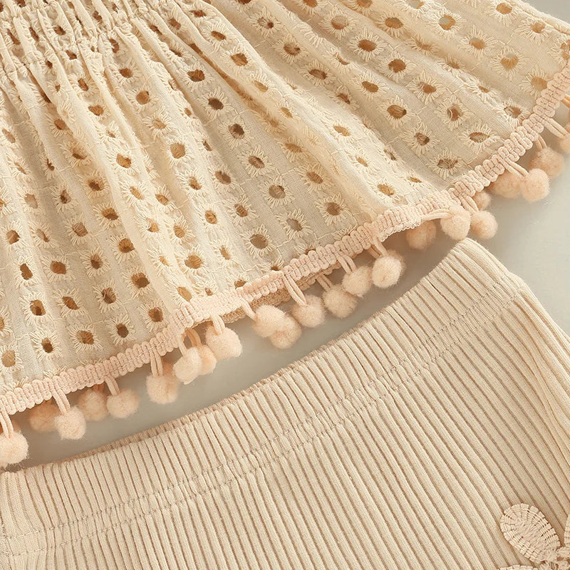 2022-05-17 Lioraitiin 0-18M Toddler Baby Girls Summer Outfit Solid Cutout Pleated Tank Tops and Stretch Casual Ruffle Shorts