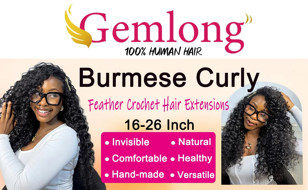 Miracle Knots Crochet Human Hair Burmese Curly Crochet Hair Deep Wave Pre-Separated Feather Human Crochet Curly 100% Human Hair